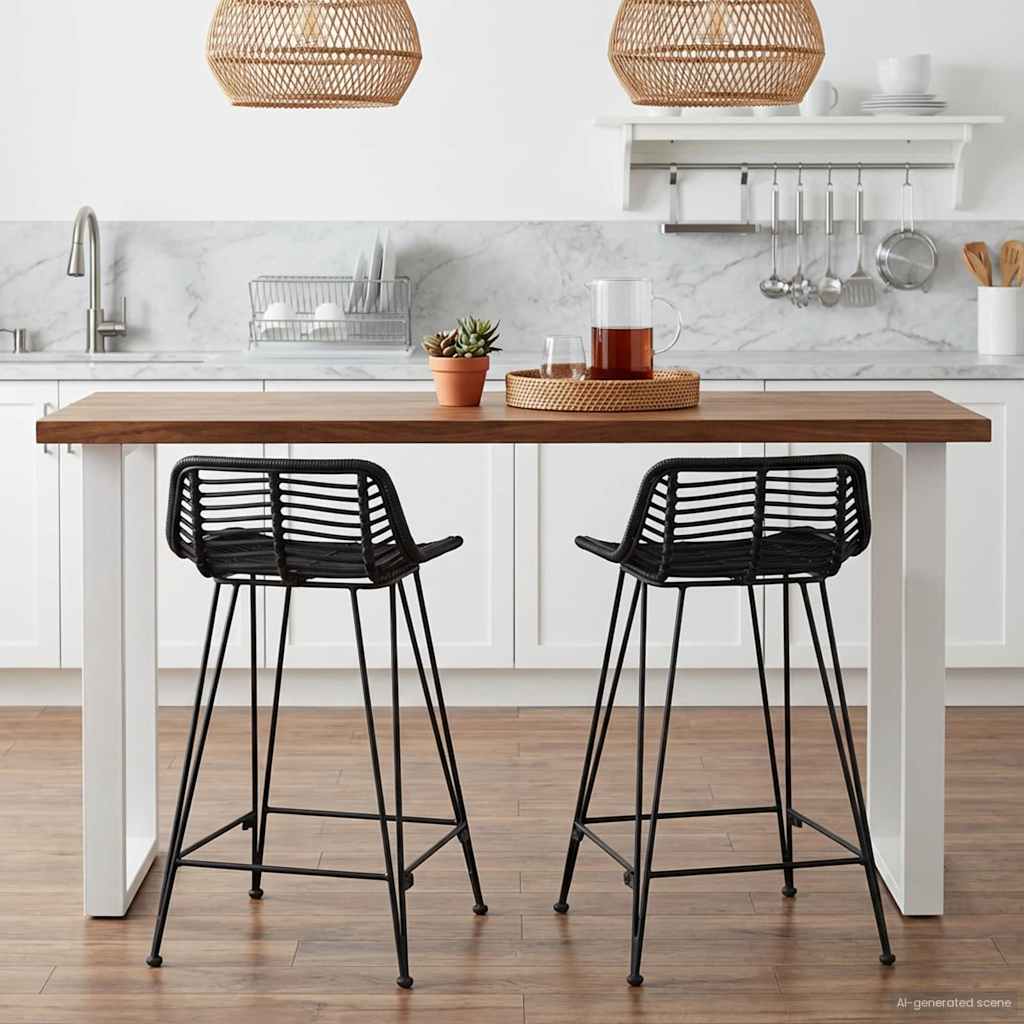 Bar stool 2 pcs Natural 44 x 45 x 76 cm Rattan and steel