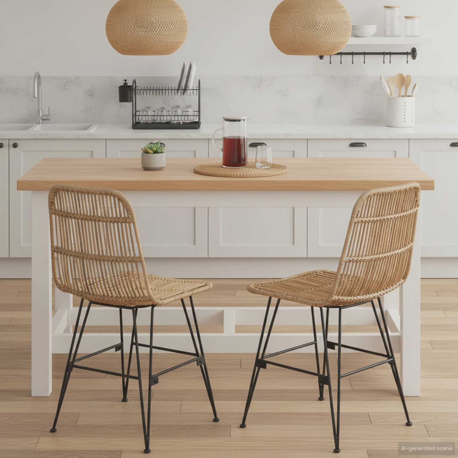 Silla de comedor 2 pcs Natural 41 x 55 x 85 cm Ratán y acero
