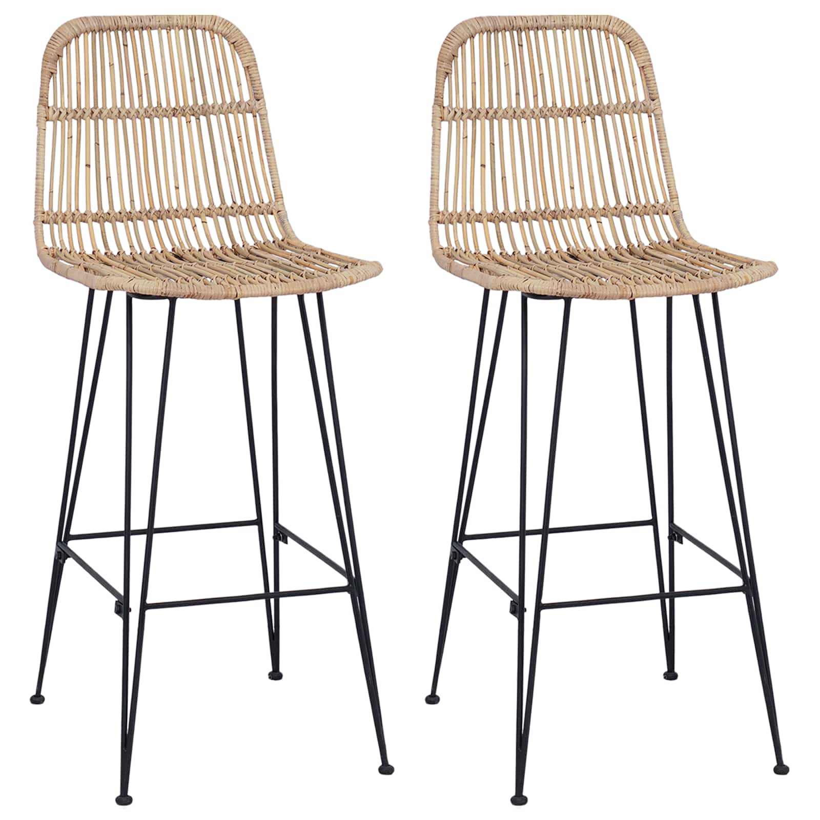 Taburete de bar 2 pcs Natural 44 x 55 x 109 cm Ratán y acero