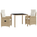 Juego de comedor para exteriores 3 pcs Beige y blanco crema