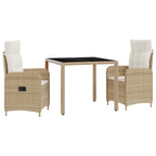 Juego de comedor para exteriores 3 pcs Beige y blanco crema