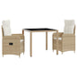 Conjunto de jantar exterior 3 pçs Bege e branco creme