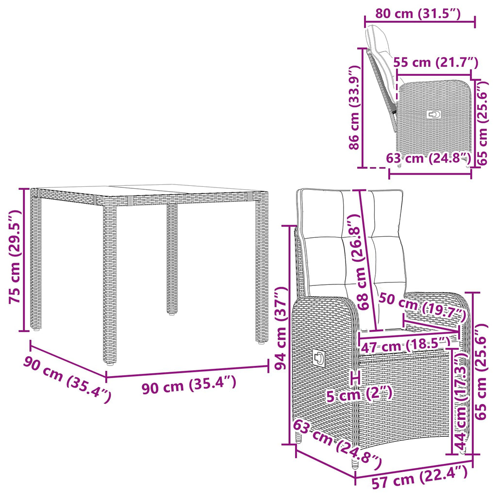 Juego de comedor para exteriores 3 pcs Beige y blanco crema