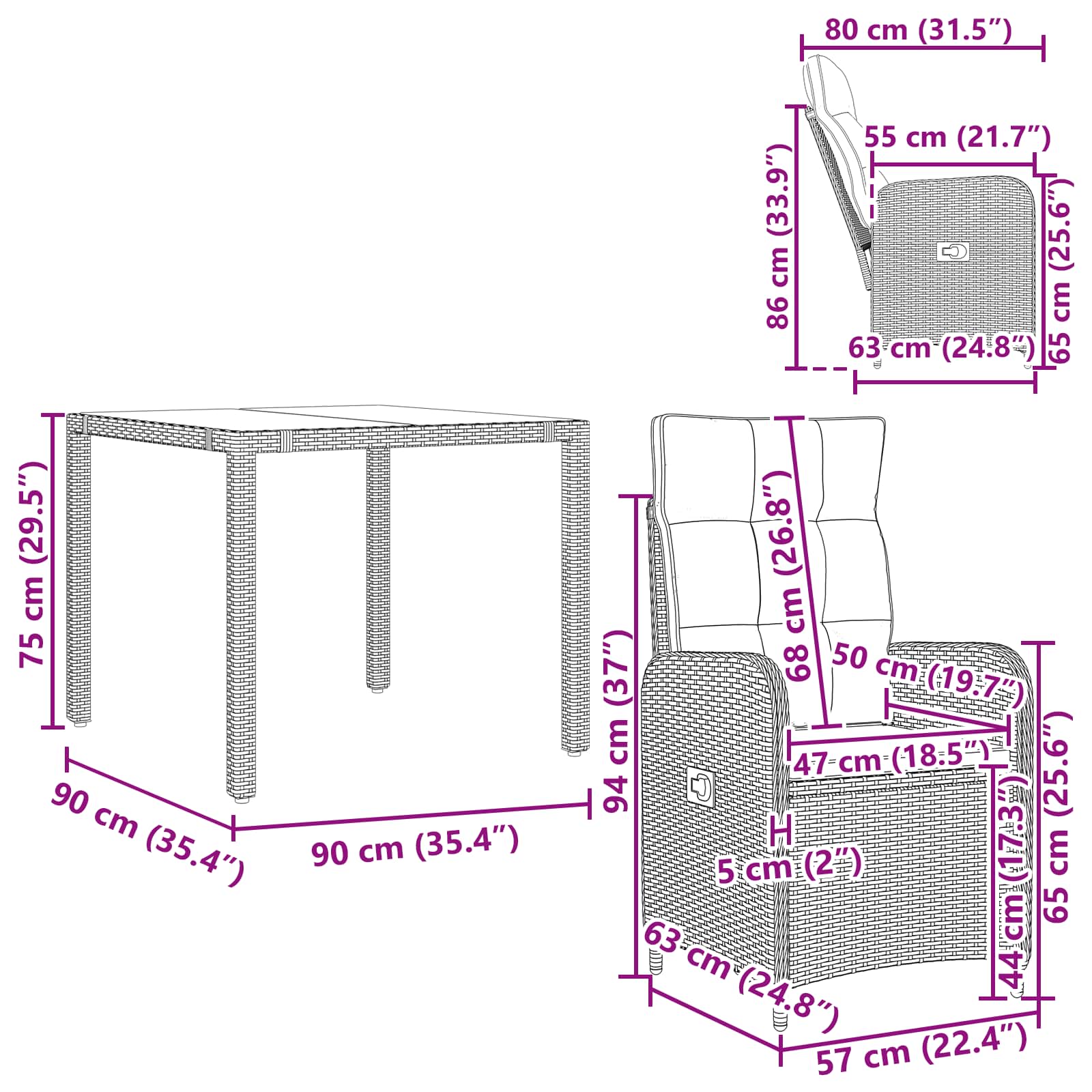 Juego de comedor para exteriores 3 pcs Beige y blanco crema