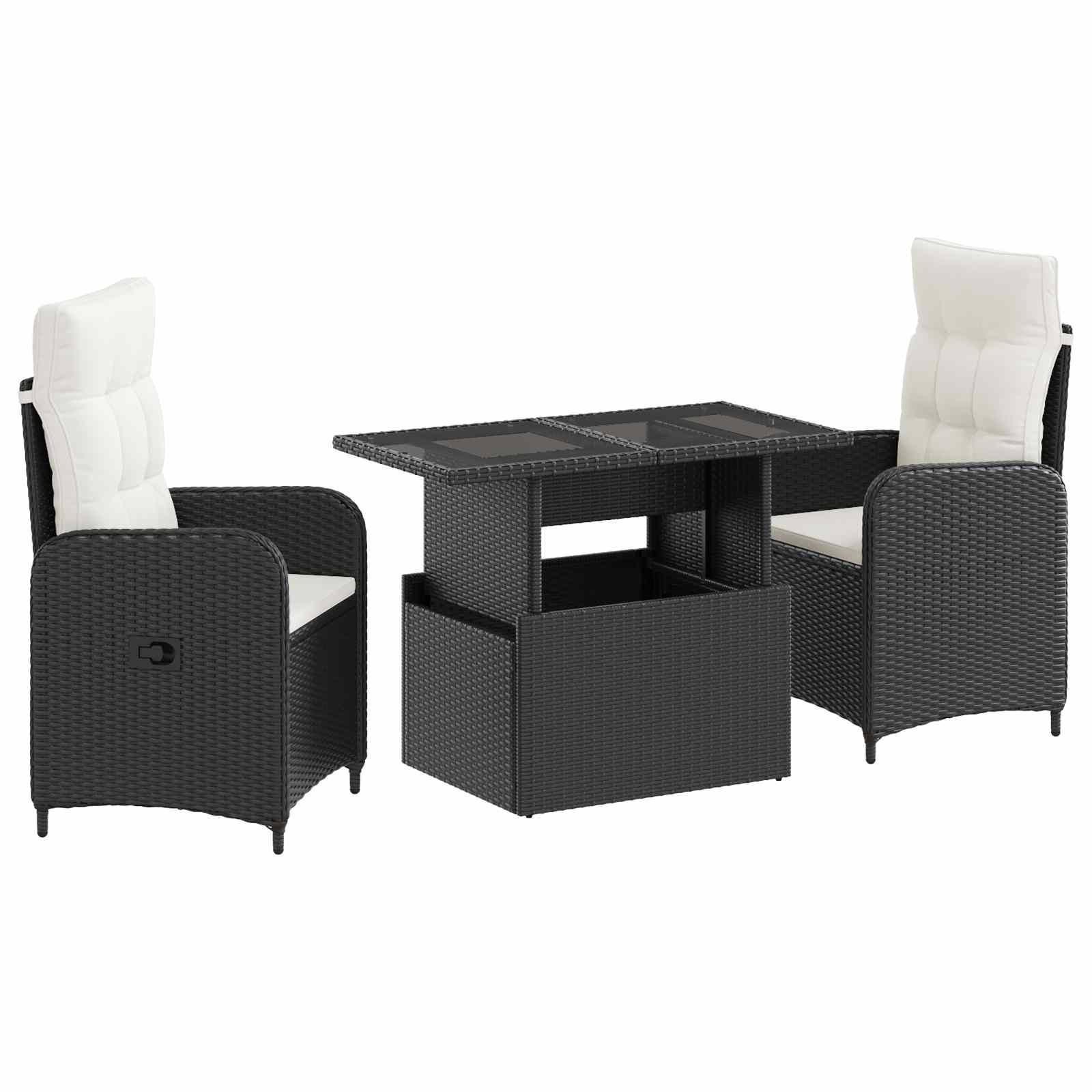 Juego de comedor para exteriores con cojín 3 pcs Negro y Crema