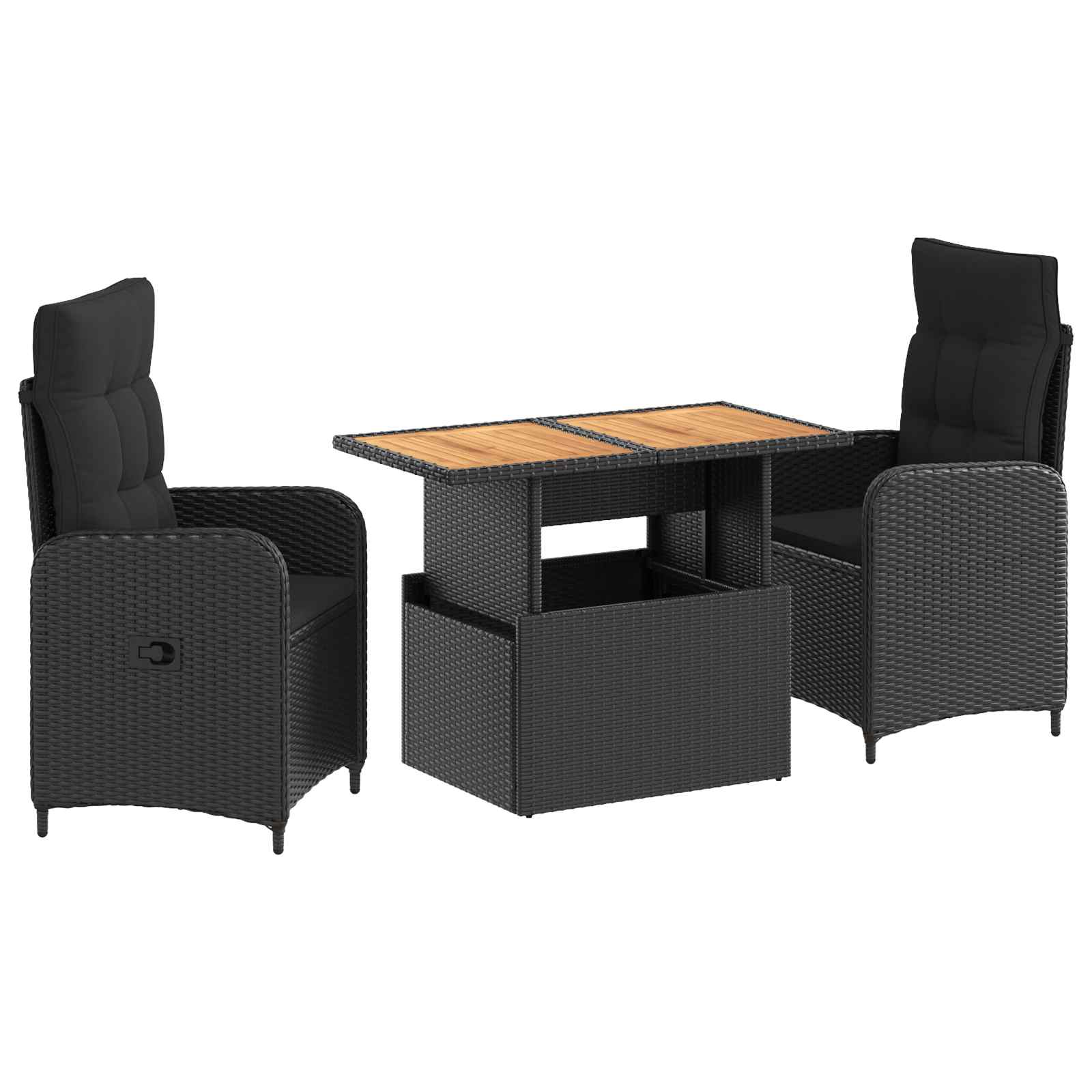 Juego de comedor para exteriores con cojín 3 pcs Negro