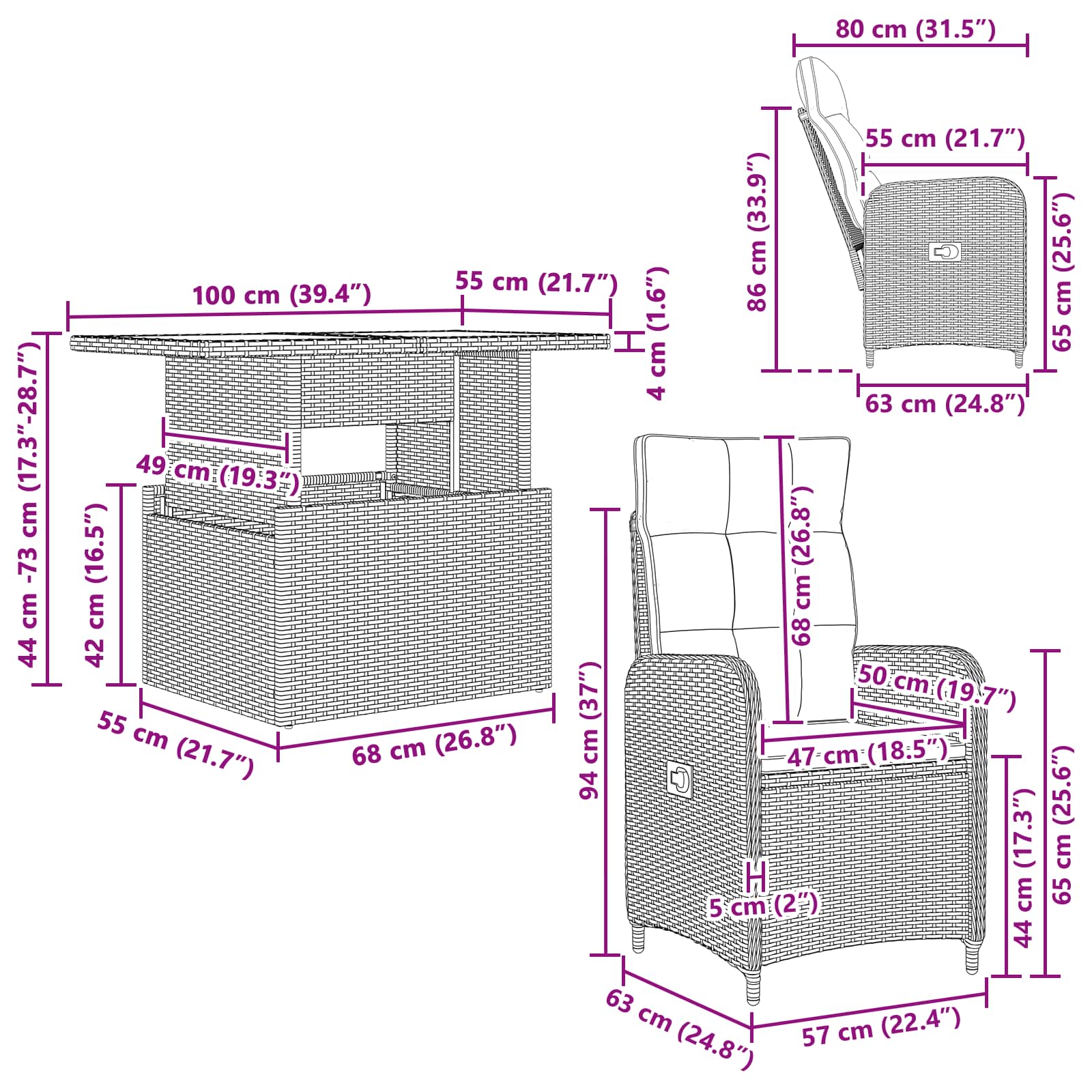 Juego de comedor para exteriores 3 pcs Negro