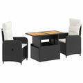 Juego de comedor para exteriores con cojín 3 pcs Negro y Crema