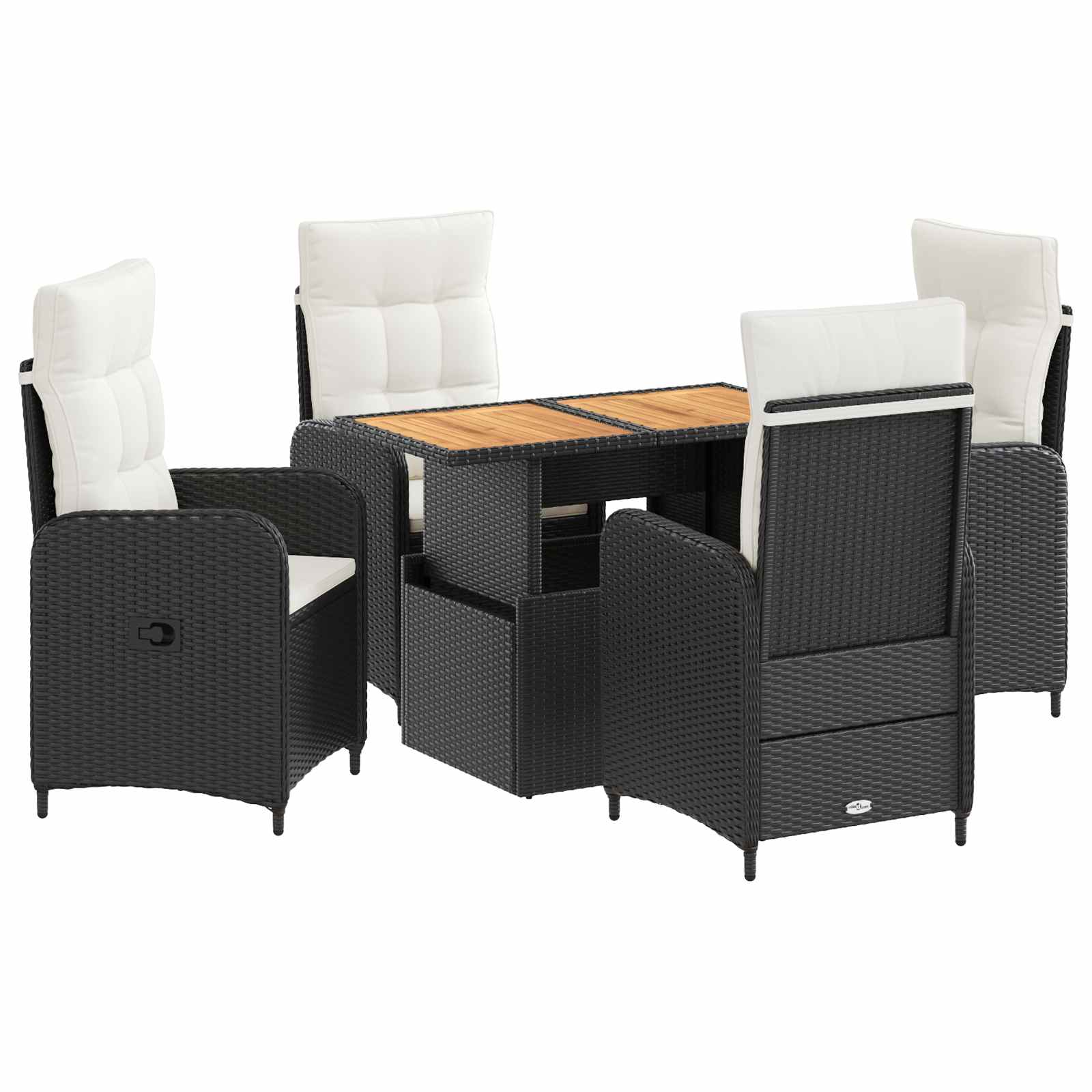 Juego de comedor para exteriores con cojín 5 pcs Negro y Crema