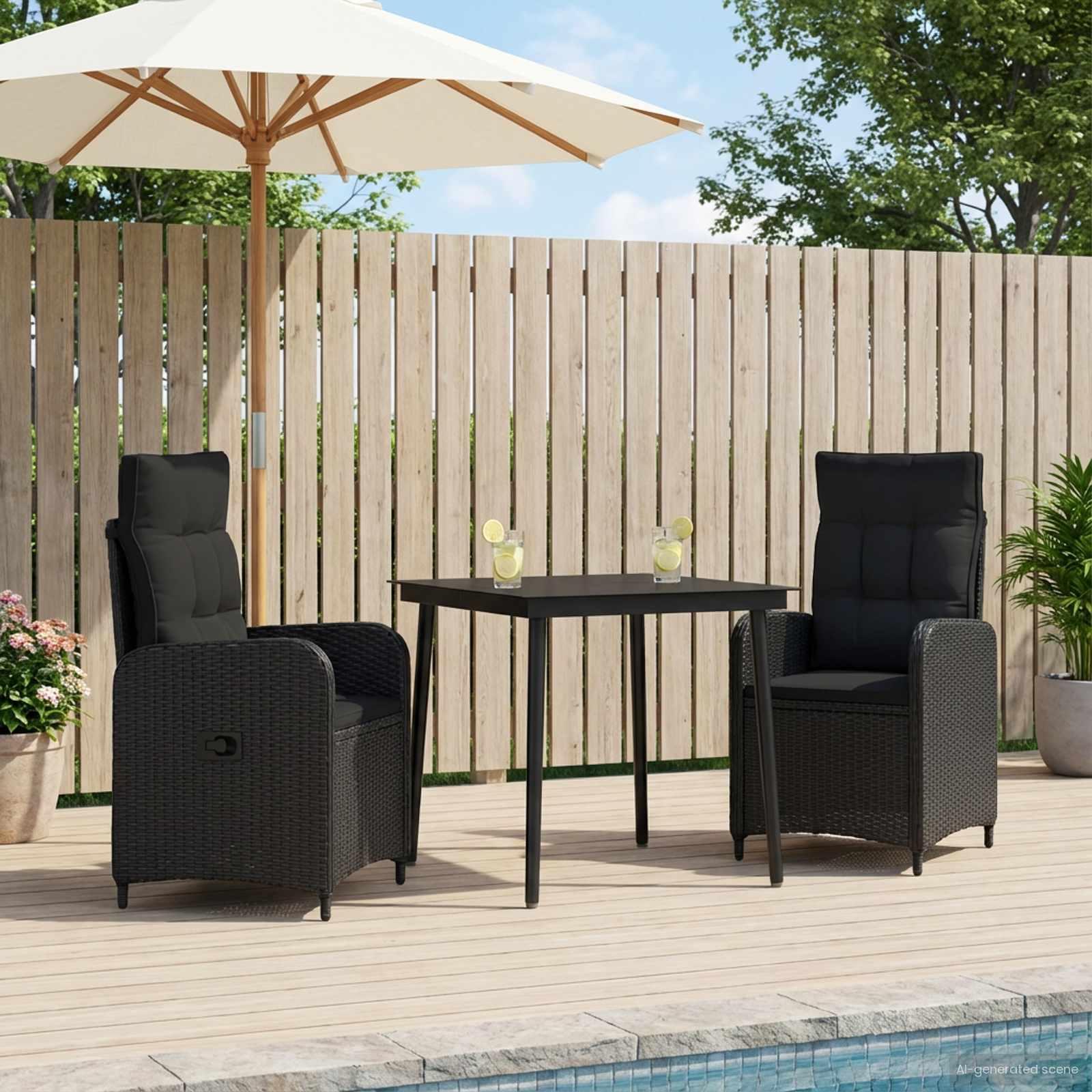 Juego de mesa y sofá con cojín con almohada 3 pcs Negro