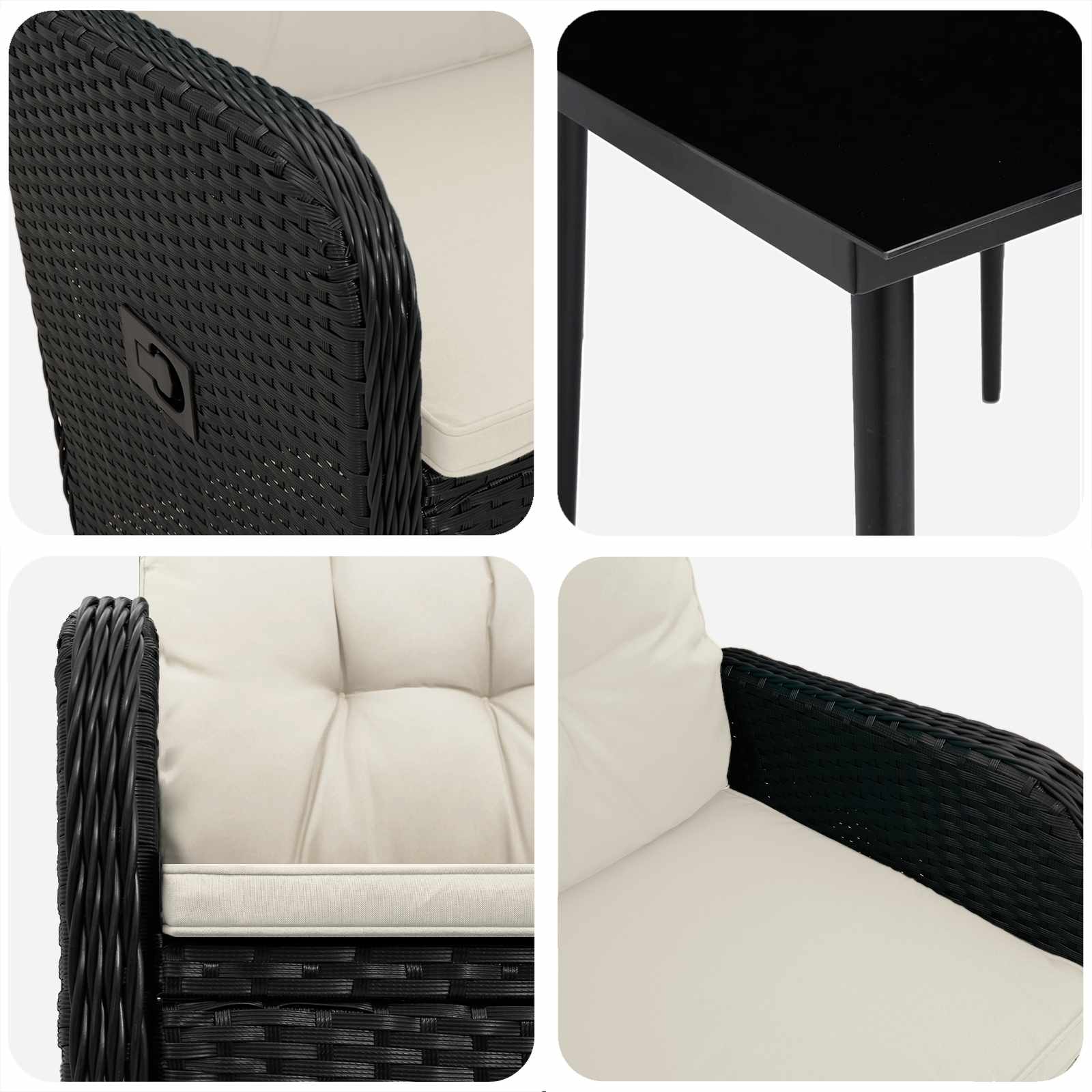 Juego de mesa y sofá con cojín 3 pcs Negro y Crema