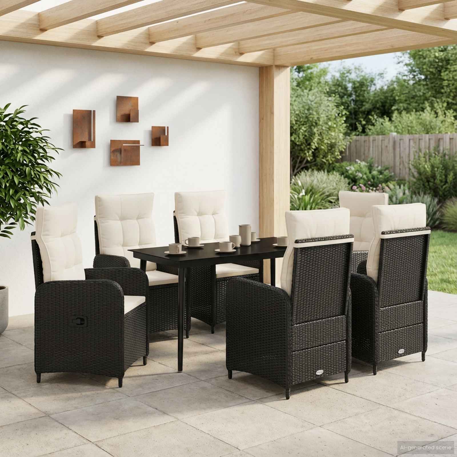 Juego de mesa y sofá con cojín 7 pcs Negro y Crema