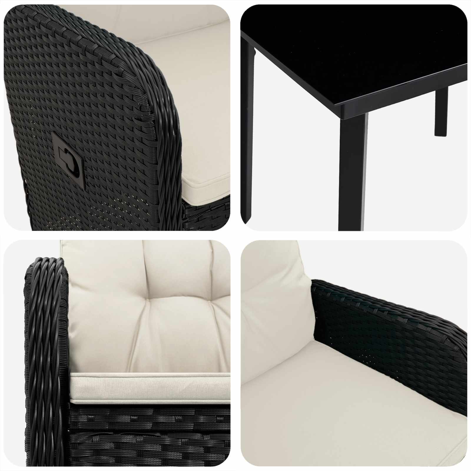 Juego de mesa y sofá con cojín 3 pcs Negro y Crema