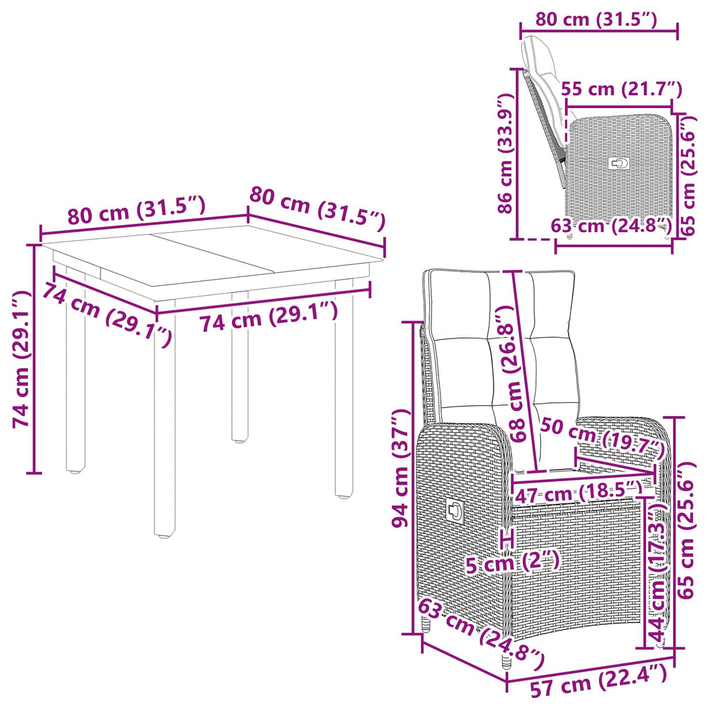 Juego de mesa y sofá con cojín 3 pcs Negro y Crema