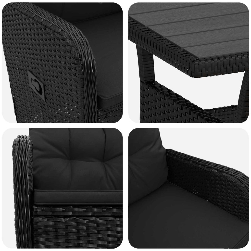 Juego de comedor para exteriores 3 pcs Negro ratán sintético