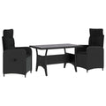 Juego de comedor para exteriores 3 pcs Negro ratán sintético
