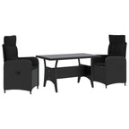 Juego de comedor para exteriores 3 pcs Negro ratán sintético