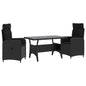 Conjunto de jantar de exterior 3 peças Preto vime sintético