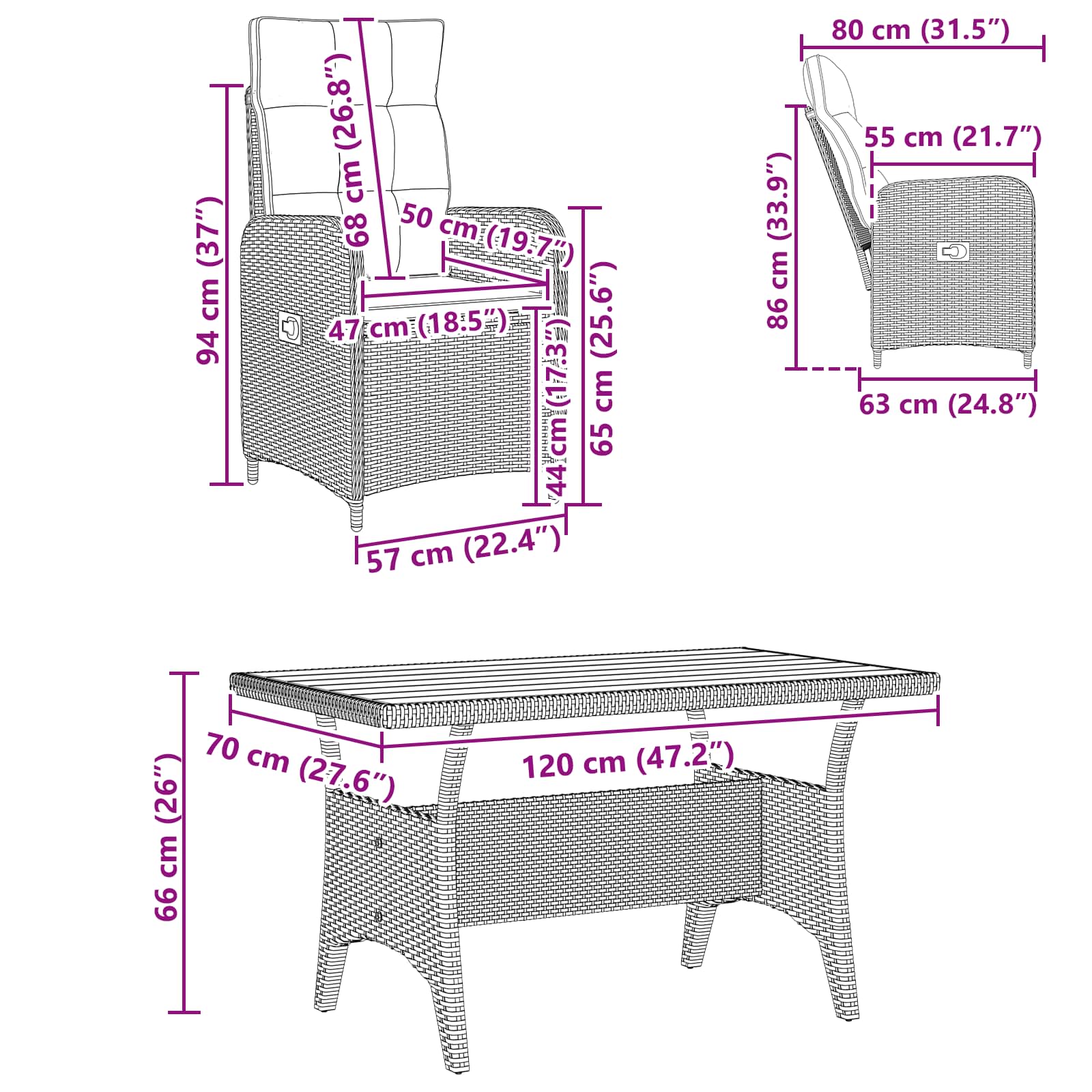 Juego de comedor para exteriores 3 pcs Negro ratán sintético