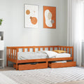 Sofá cama con cabecera 3 pcs Marrón cera Madera de Pino Macizo
