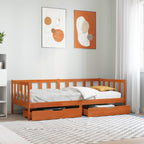 Sofá cama con cabecera 3 pcs Marrón cera Madera de Pino Macizo