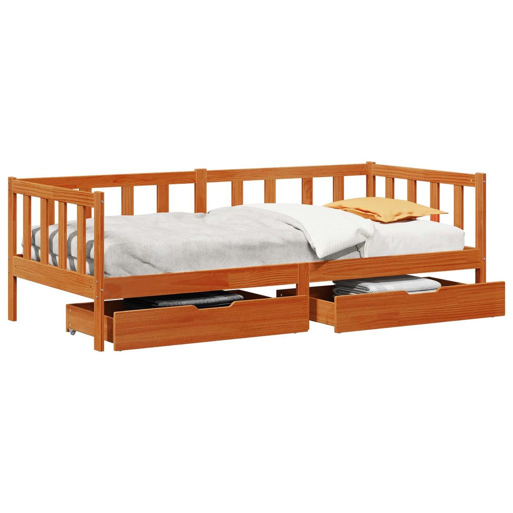 Sofá cama con cabecera 3 pcs Marrón cera Madera de Pino Macizo