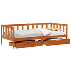 Sofá cama con cabecera 3 pcs Marrón cera Madera de Pino Macizo