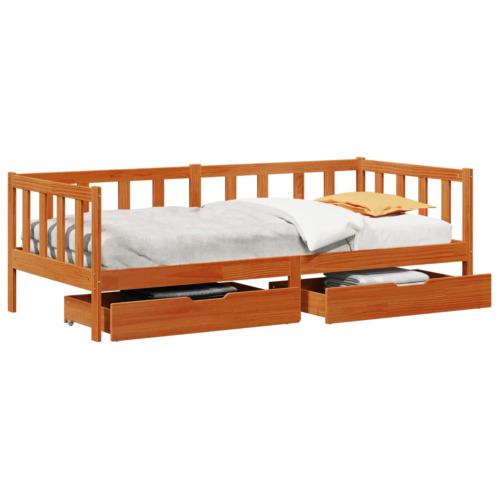 Sofá cama con cabecera 3 pcs Marrón cera Madera de Pino Macizo