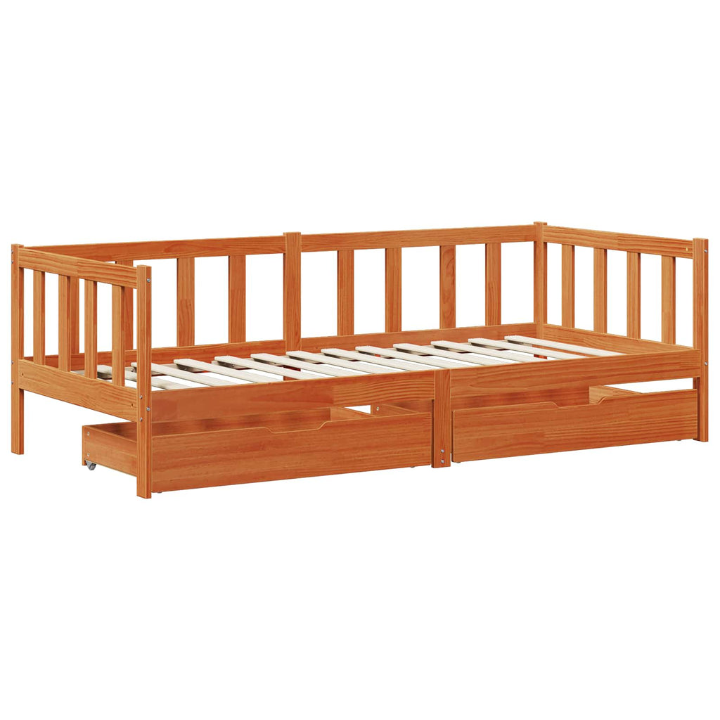 Sofá cama con cabecera 3 pcs Marrón cera Madera de Pino Macizo