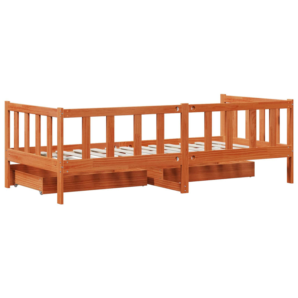 Sofá cama con cabecera 3 pcs Marrón cera Madera de Pino Macizo