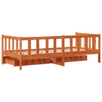 Sofá cama con cabecera 3 pcs Marrón cera Madera de Pino Macizo