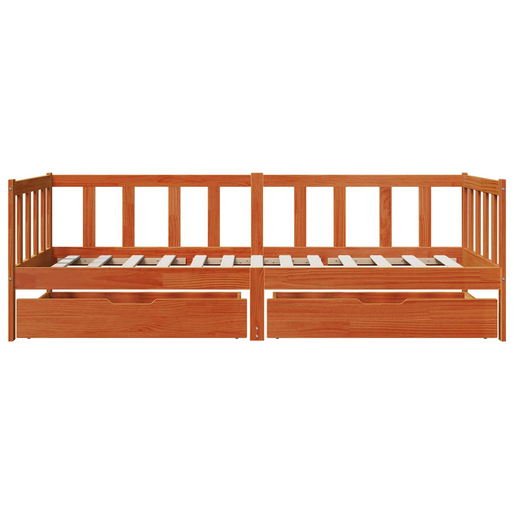 Sofá cama con cabecera 3 pcs Marrón cera Madera de Pino Macizo