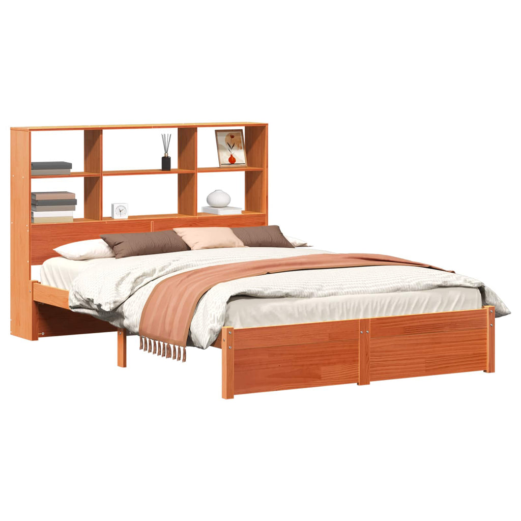 Estrutura de Cama com Cabeceira de Armazenamento Marrom Cera