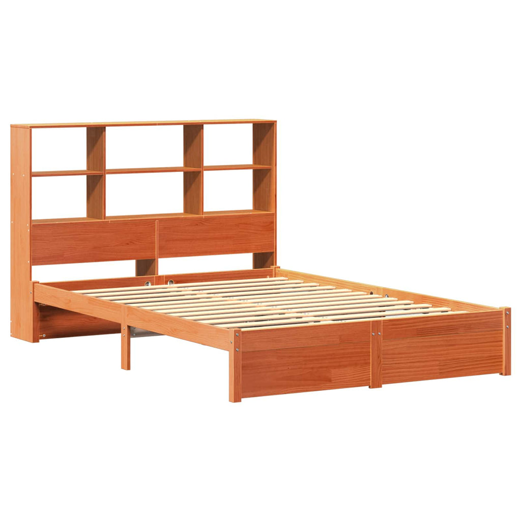 Estrutura de Cama com Cabeceira de Armazenamento Marrom Cera
