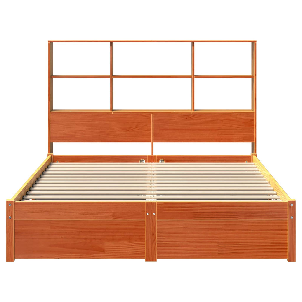 Estrutura de Cama com Cabeceira de Armazenamento Marrom Cera
