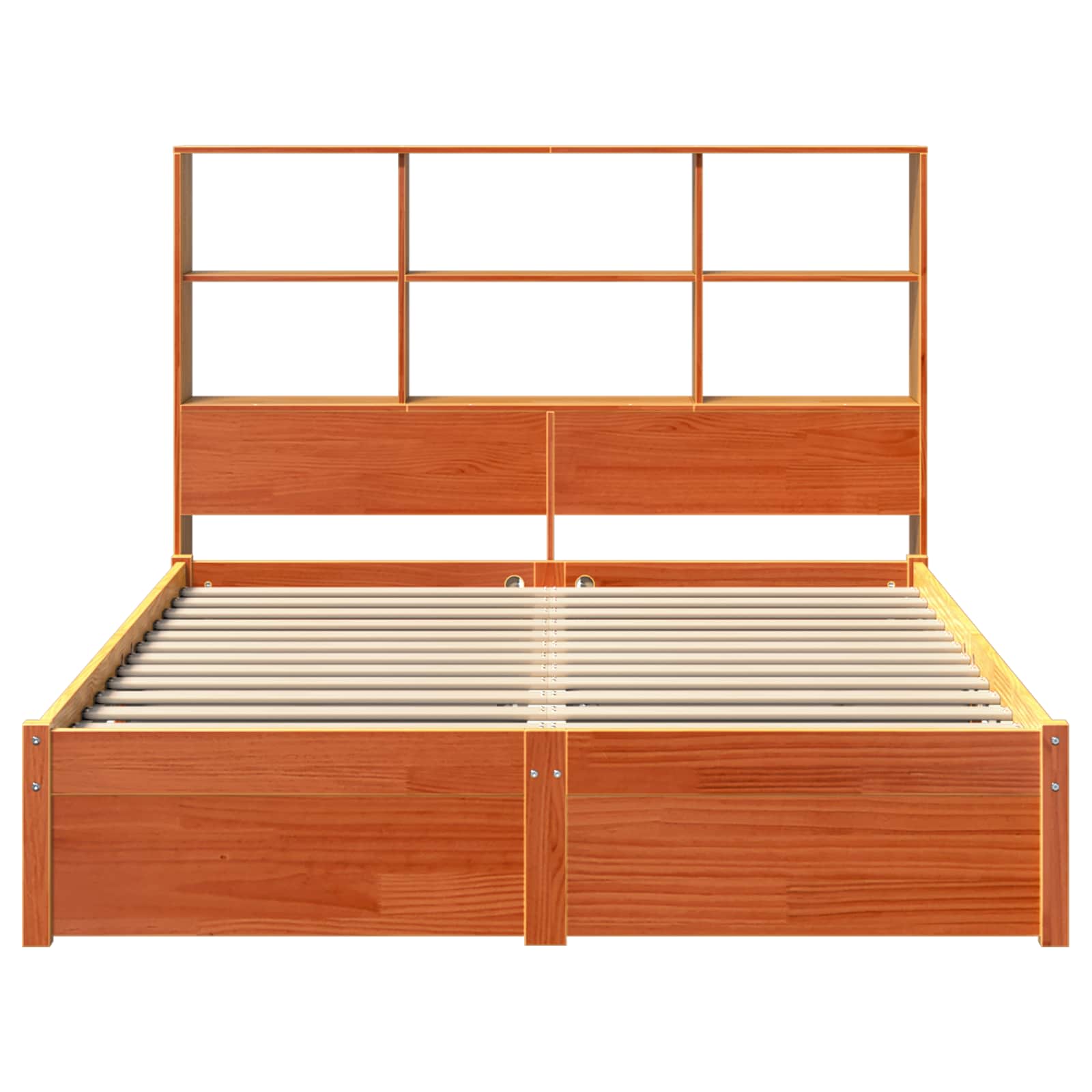Estrutura de Cama com Cabeceira de Armazenamento Marrom Cera