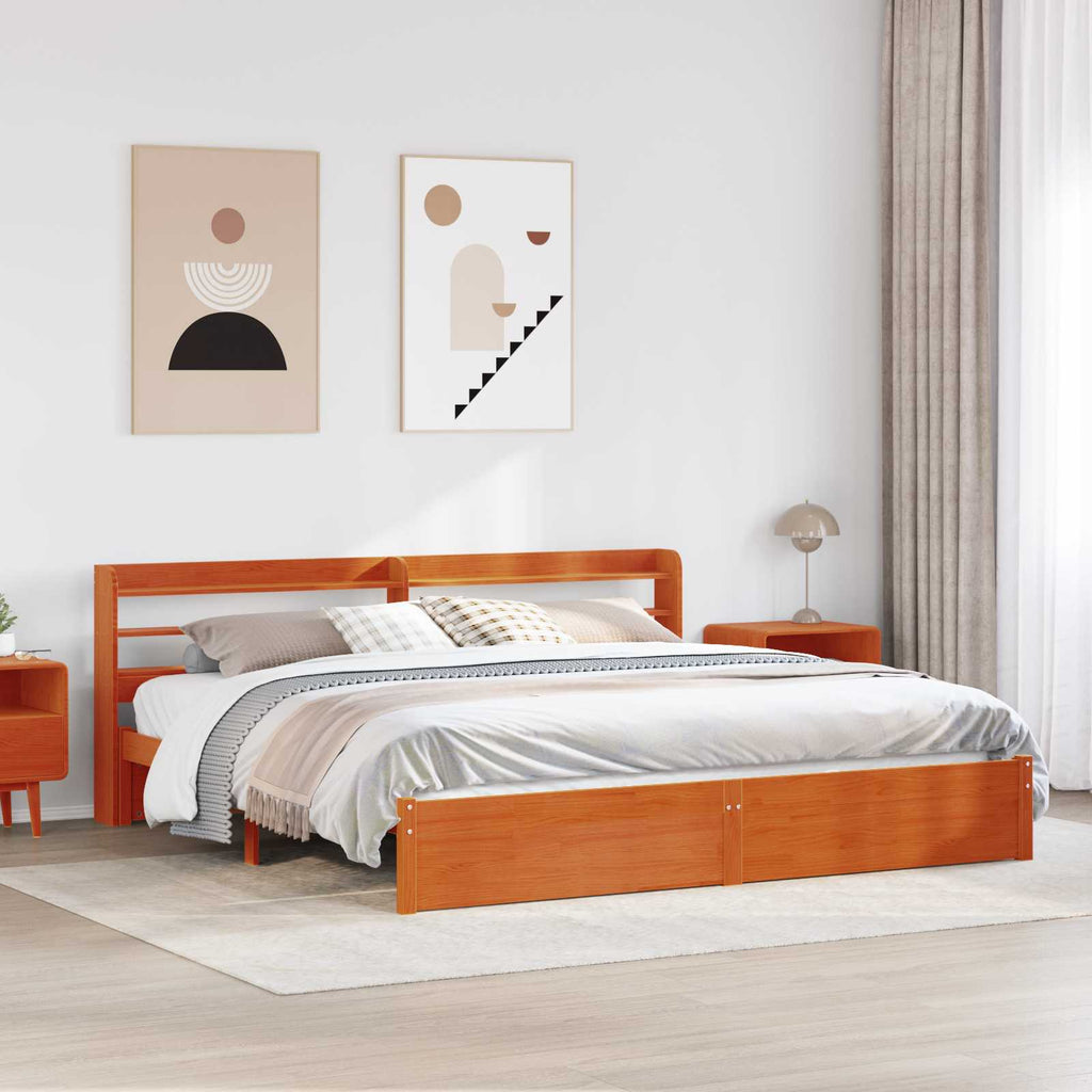 Estructura de cama 2 pcs Marrón cera Madera de Pino Macizo