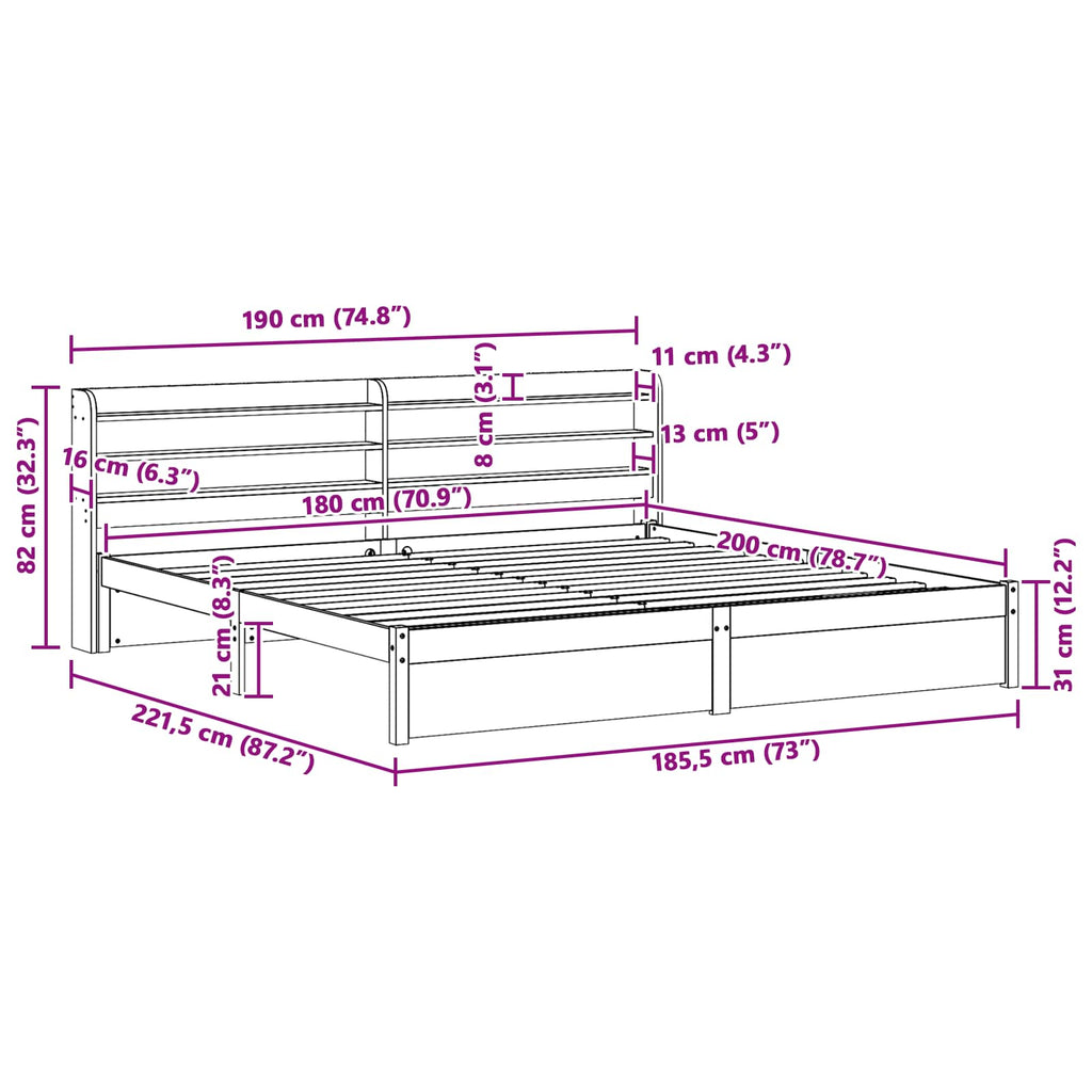 Estructura de cama 2 pcs Marrón cera Madera de Pino Macizo
