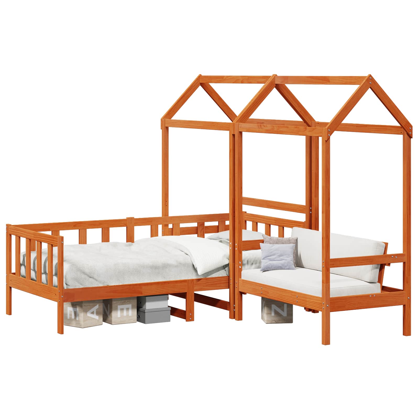 Juego de Cama de Día 3 pcs Marrón Cera Pino macizo