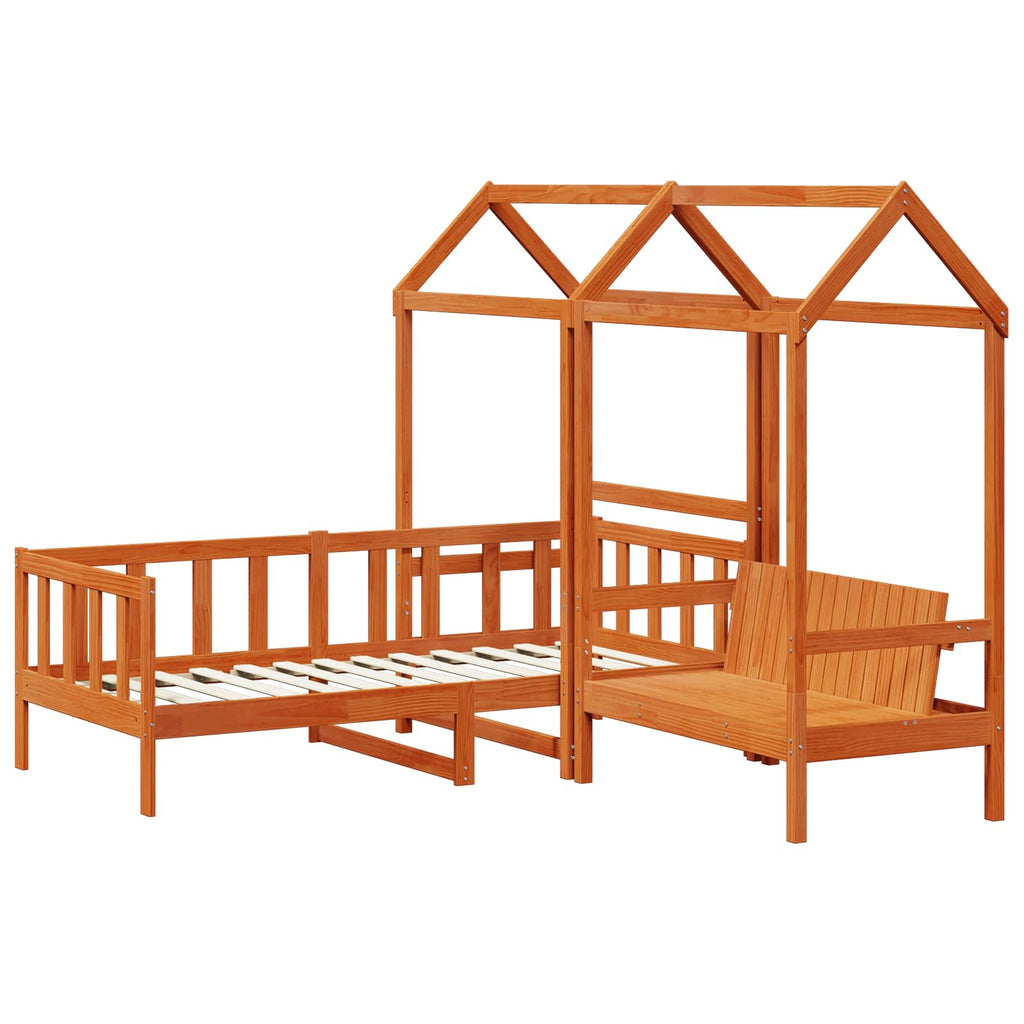 Juego de Cama de Día 3 pcs Marrón Cera Pino macizo