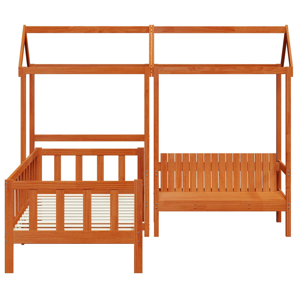 Juego de Cama de Día 3 pcs Marrón Cera Pino macizo