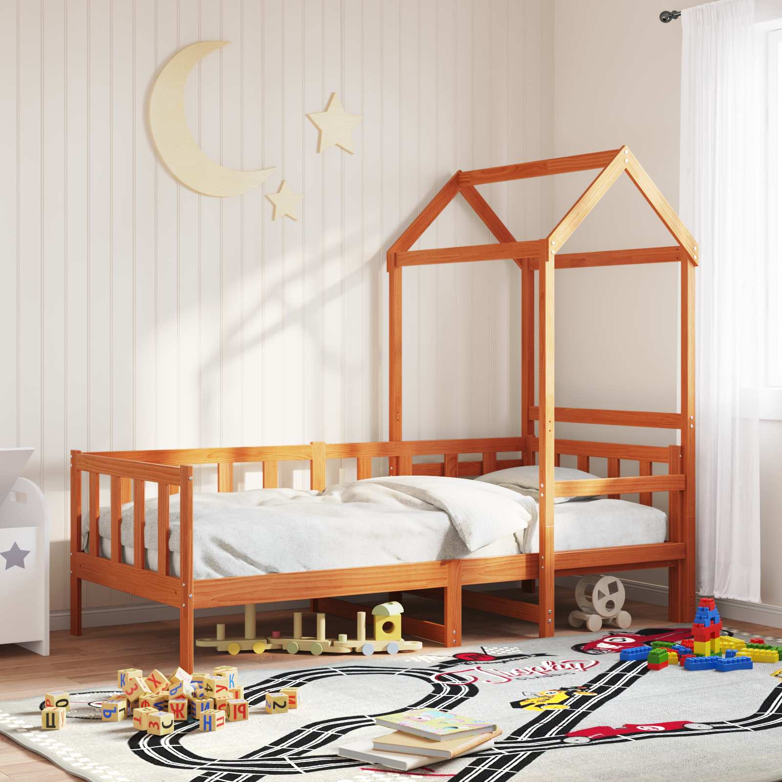 Juego de Cama de Día 2 pcs Marrón cera Madera de pino macizo