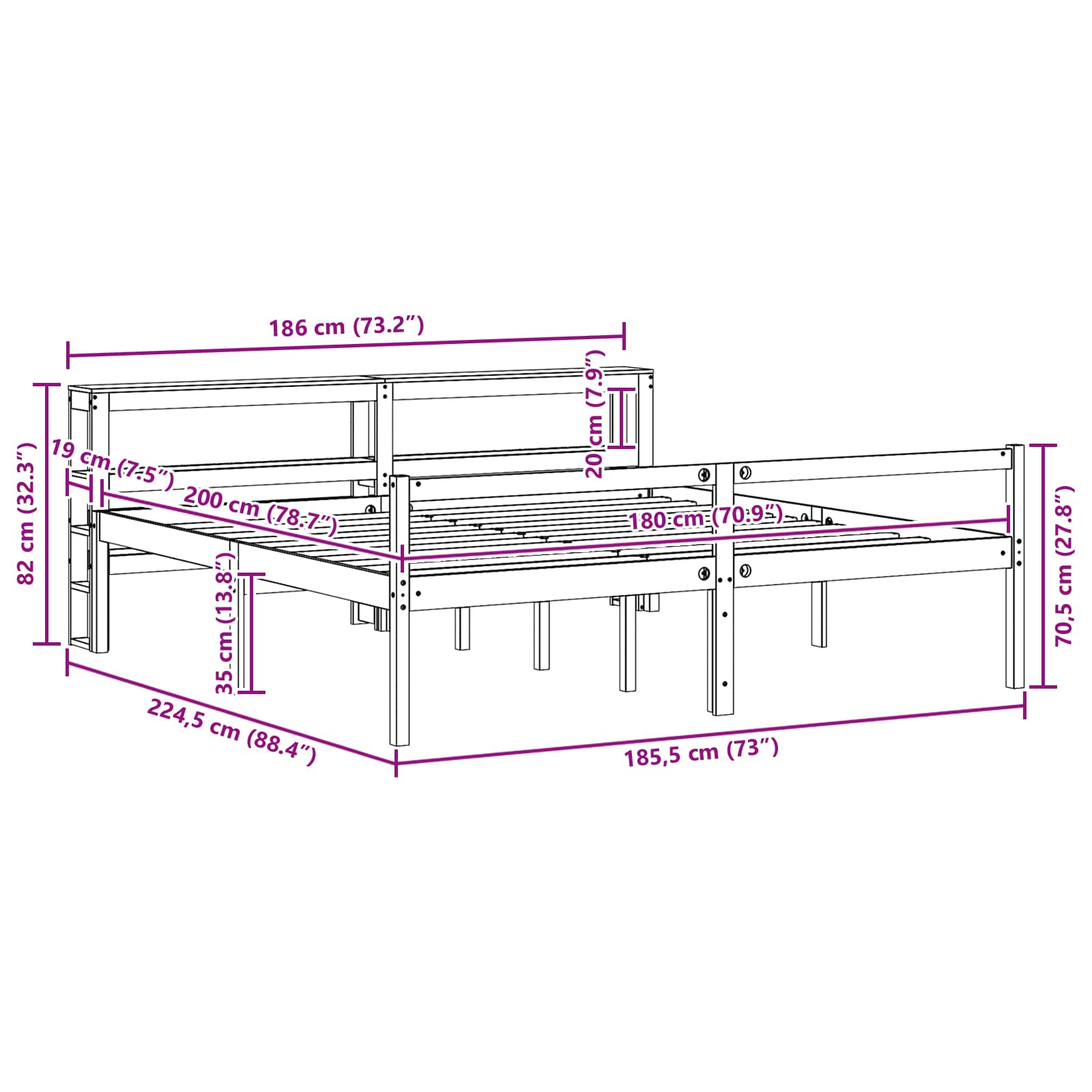 Estructura de cama 2 pcs Marrón cera Madera de Pino Macizo