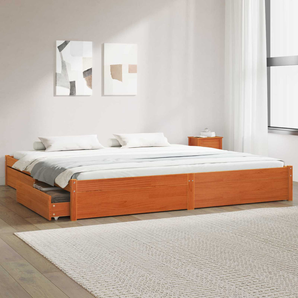 Estructura de cama con cajón con rueda Marrón cera 200 x 200 cm