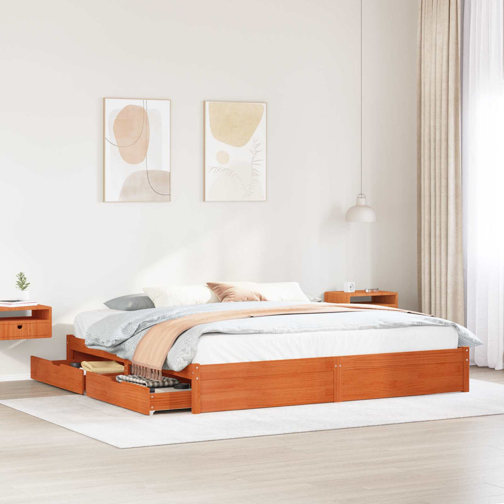 Estructura de cama 3 pcs Marrón cera Madera de Pino Macizo