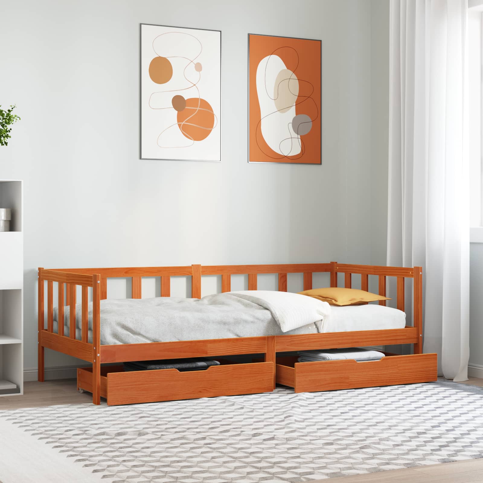 Sofa bed with headboard 3 pcs Brown wax Solid Pine Wood