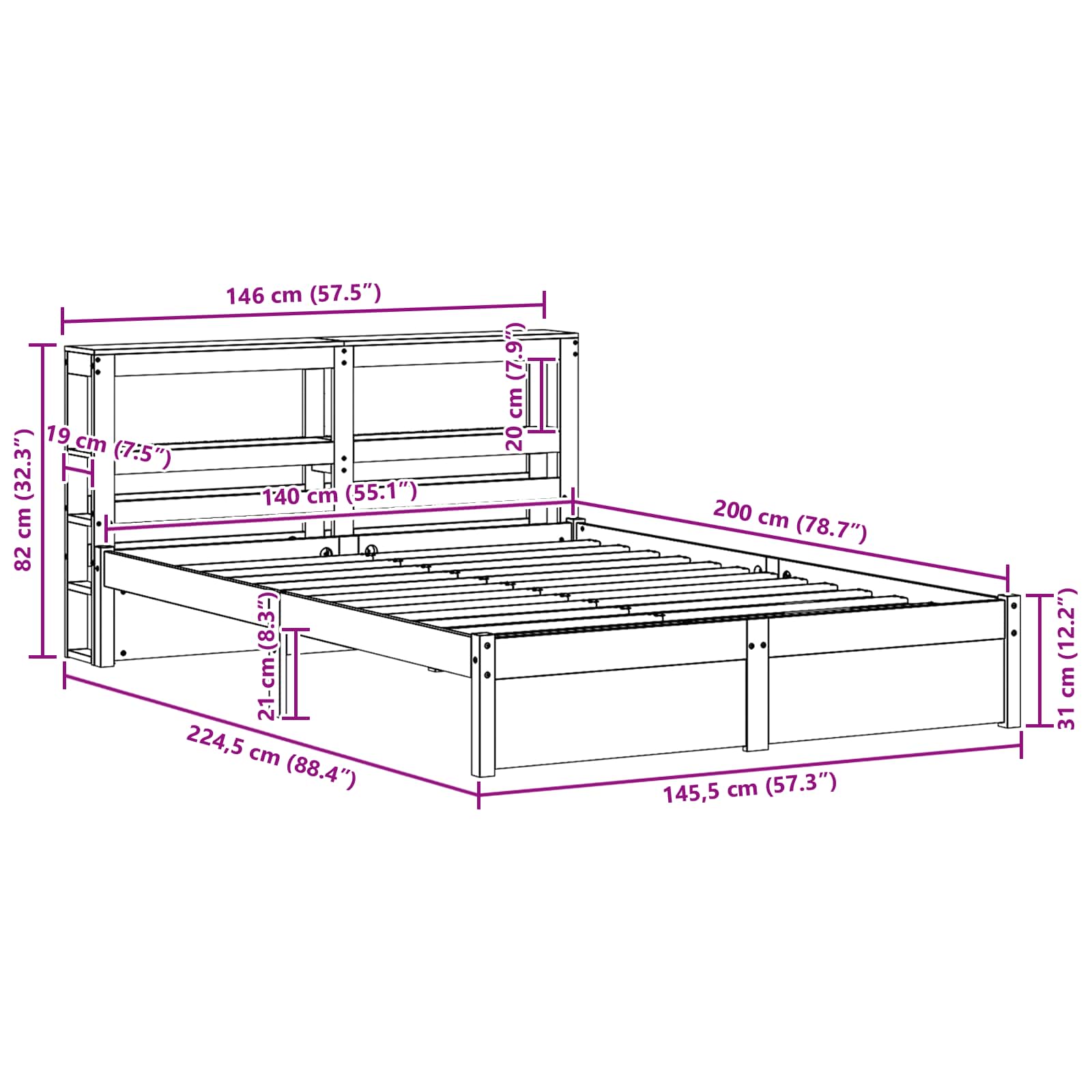 Estructura de cama con cabecera Marrón cera 140 x 200 cm