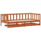 Cama día con cabecera 3 pcs Marrón cera Madera de Pino Macizo