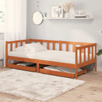 Cama día con cabecera 3 pcs Marrón cera Madera de Pino Macizo