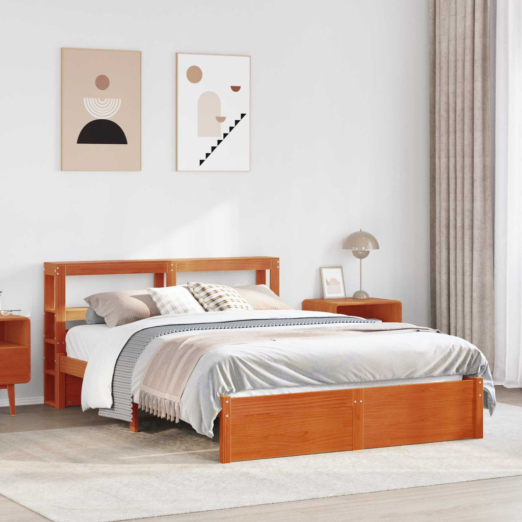 Estructura de cama con cabecera Marrón cera 140 x 200 cm